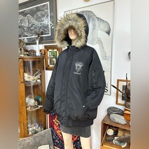 Black Crooks & Castles Faux  Fur-Trimmed Hooded Thickly Insulated Winter Parka